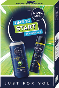 Nivea darčeková sada TIME TO START Men sprej antiperspirant, men sprchovací gél 