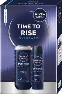 Nivea darčeková sada TIME TO RISE Men sprej antiperspirant, sprchovací gél 