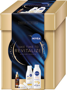 Nivea darčeková sada Box Revitalize duálne sérum, Q10 denný krém,,Q10 pleťové mlieko, Q10 spevňujúce telové mlieko