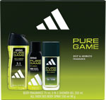 Adidas darčeková sada Pure Game body fragrance 75 ml, sprchový gél 250 ml, deo 150 ml - Teta drogérie eshop