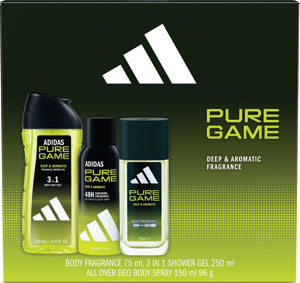 Adidas darčeková sada Pure Game body fragrance 75 ml, sprchový gél 250 ml, deo 150 ml