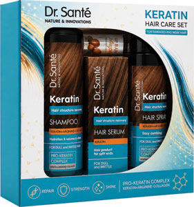 Dr.Santé darčeková sada Keratin shampoo + spray + serum + Lip Balm